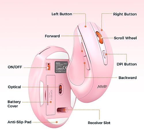 MEETION Wireless Keyboard and Mouse, Full-Sized Cordless Keyboard with Wrist Rest and 3 DPI Adjustable Mouse, 2.4G Wireless, Compatible with PC/Computer/Laptop/Windows/Mac, Pink - Image 4
