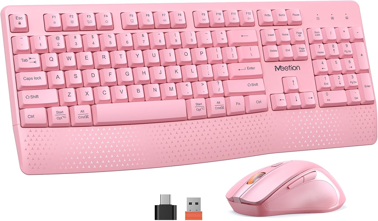 MEETION Wireless Keyboard and Mouse, Full-Sized Cordless Keyboard with Wrist Rest and 3 DPI Adjustable Mouse, 2.4G Wireless, Compatible with PC/Computer/Laptop/Windows/Mac, Pink - Image 9