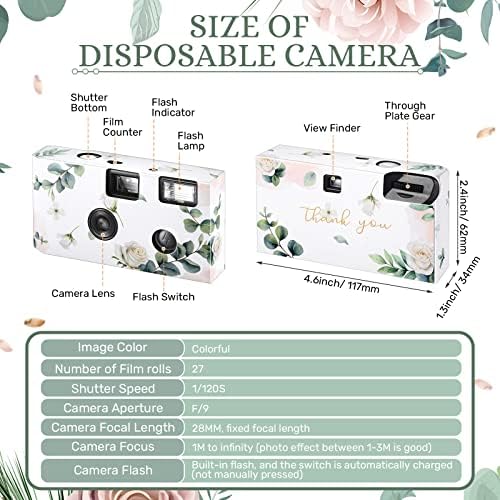 Treela 6 Pack of Disposable Camera for Wedding Bulk Bachelorette Single Use Flash 35mm Camera for Birthday Concert Travel Anniversary Party Supply Favor Vacation Gift (Eucalyptus Leaf) - Image 2