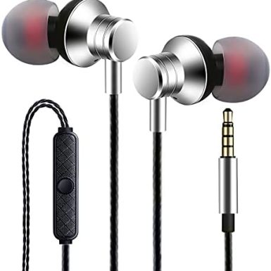 Wired Earbuds Headphones with Microphone Stereo Bass Earphones Noise Isolation in-Ear Headset Compatible with All Smartphones Tablets iPod IPad MP3 Player That with 3.5 mm Interface(Silver)