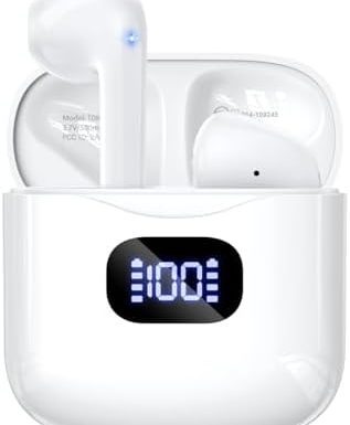 Wireless Earbuds Bluetooth 5.3 Headphones, 40Hrs Playback Stereo Ear Buds with LED Display Charging Case IPX7 Waterproof in-Ear Earphones with Mic for Phone Tablet Laptop Sports, White