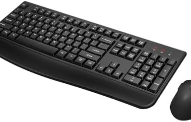 Wireless Keyboard and Mouse Combo, Full-Sized 2.4GHz Wireless Keyboard with Comfortable Palm Rest and Optical Wireless Mouse for Windows, Mac OS PC/Desktops/Computer/Laptops (Black)
